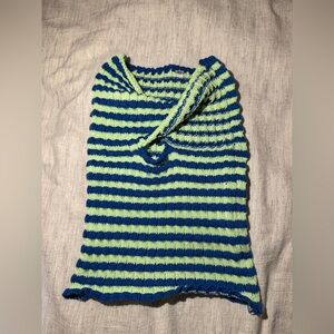 Striped V-Neck Women's Sweater in Lime and Navy